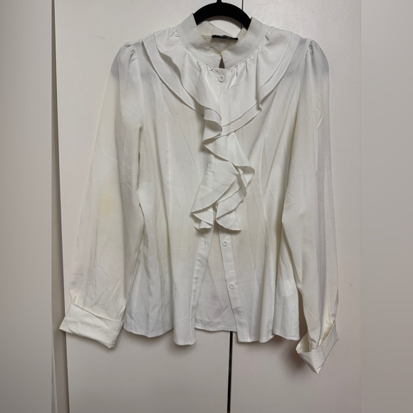 SHEIN Tops - SHEIN White Ruffle Front Button Blouse